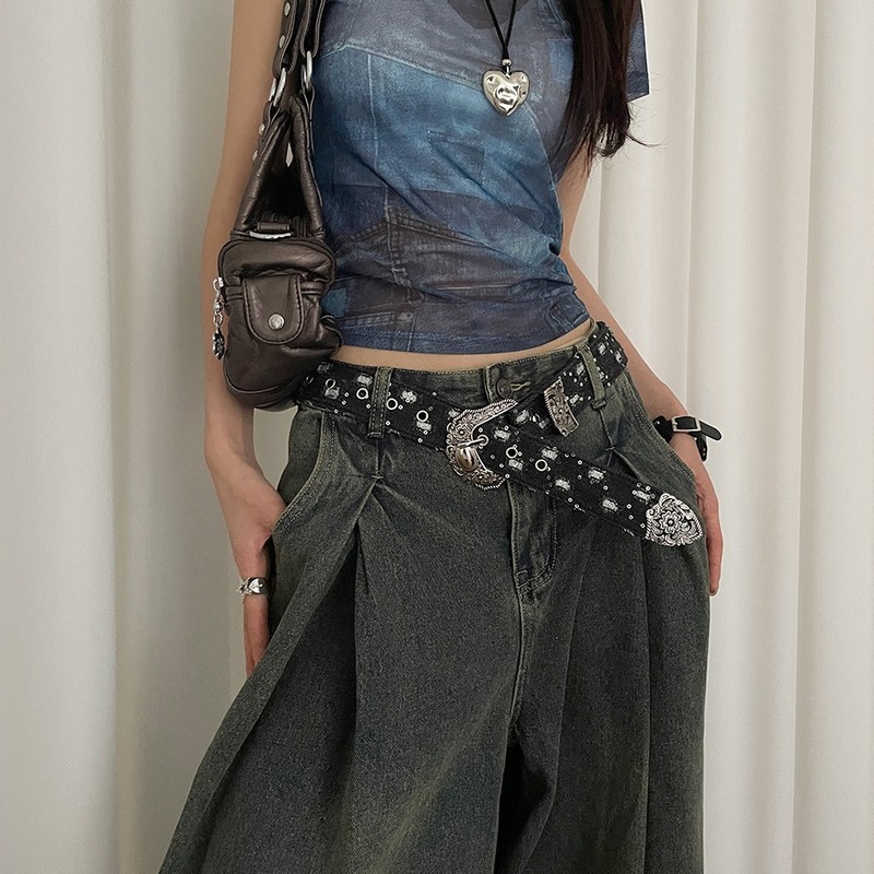 American retro old style belt women's decorative skirt with suit personality belt subculture black trouser belt