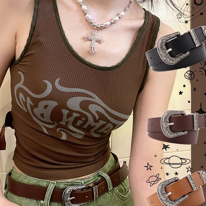 Punk European and American men's and women's belt ins Internet celebrity same style hot girl y2k subculture retro carved versatile denim belt