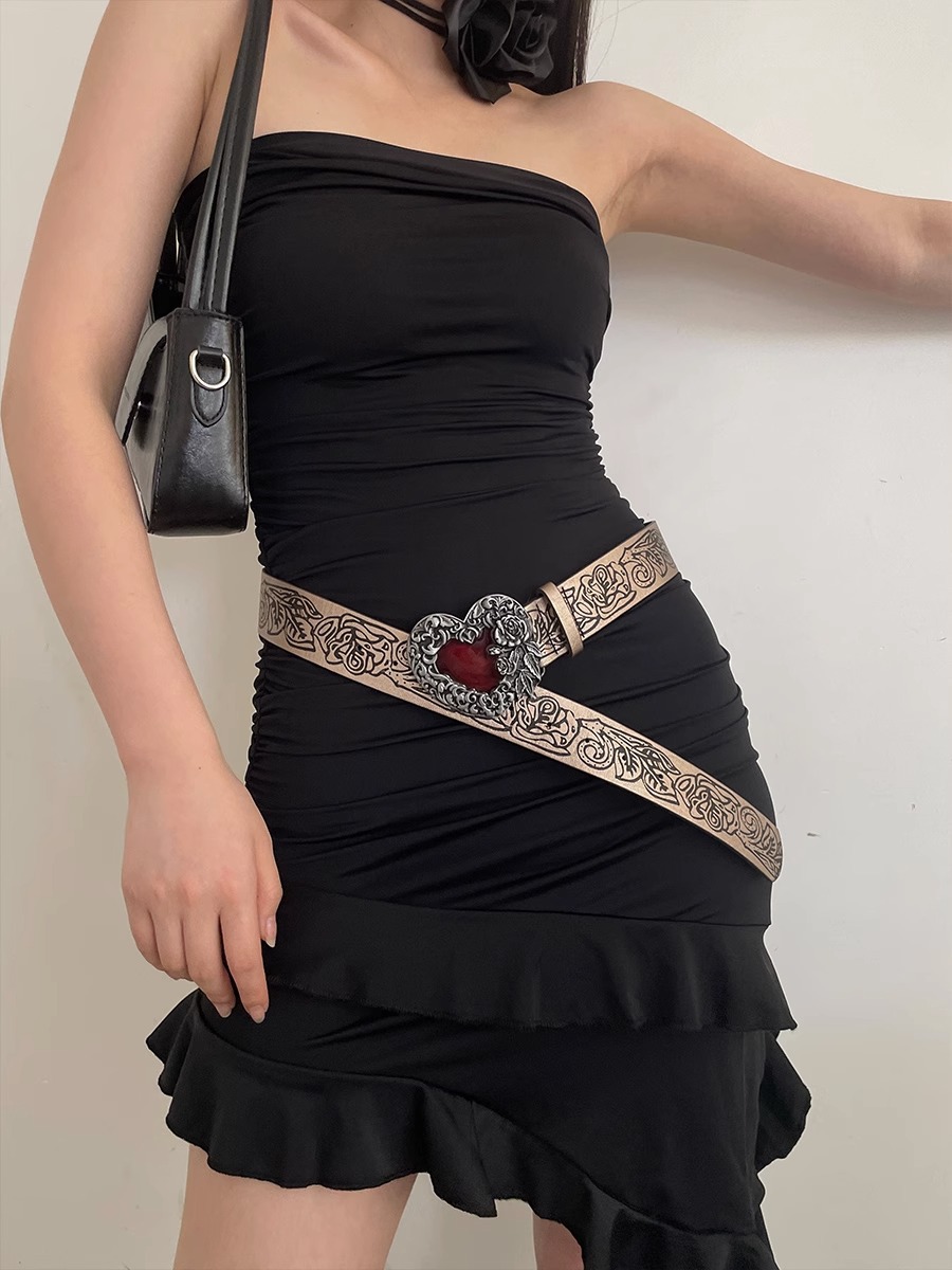 American retro belt for women 2024 new heart-shaped decorative belt Korean style versatile jeans with ins style