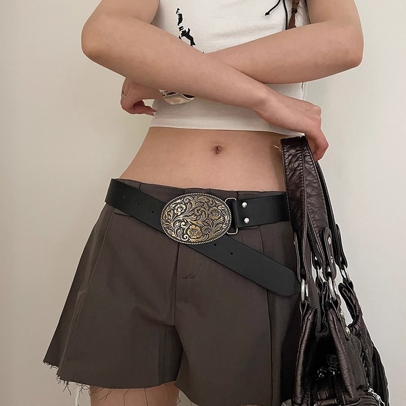 2024 new American retro belt for women simple ins style accessories black jeans decorative wide belt versatile