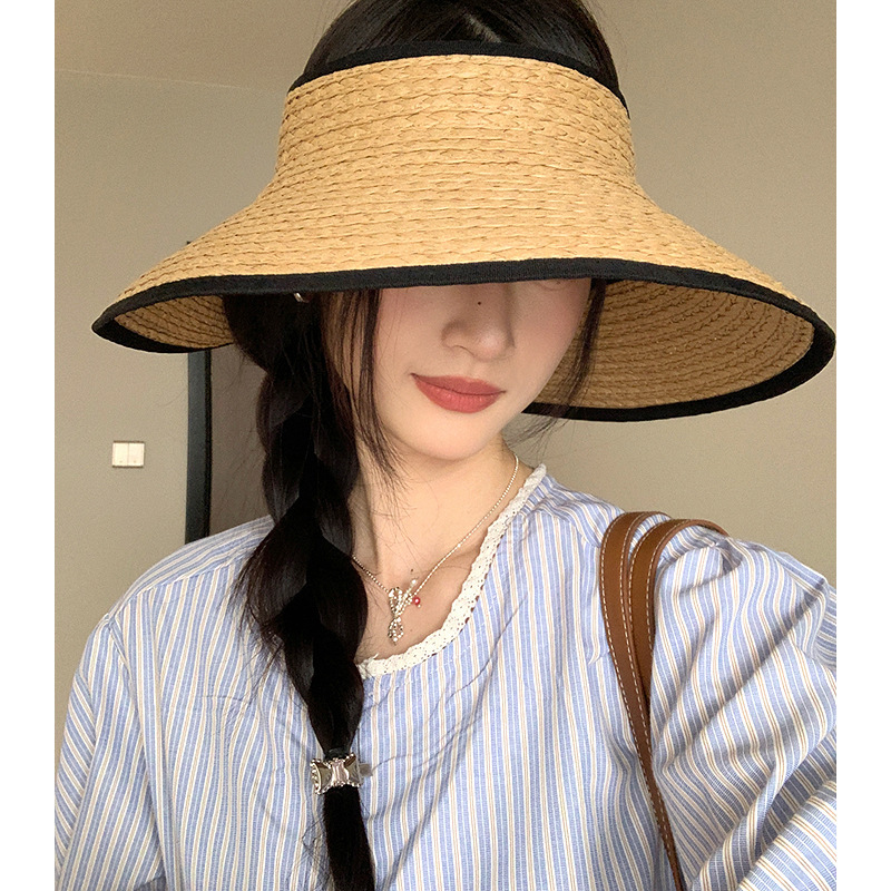Empty top straw hat women's new large brim hat for shopping, vacation, seaside beach hat, sun protection and UV protection