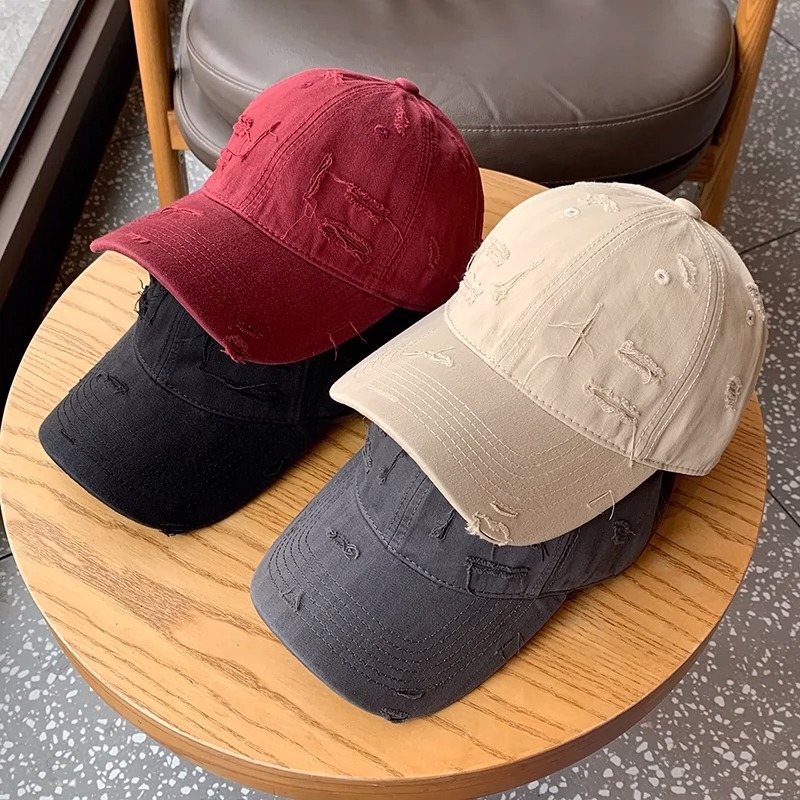 Japanese Harajuku style baseball cap frayed design niche personality soft top hat solid color simple peaked cap trendy for men and women