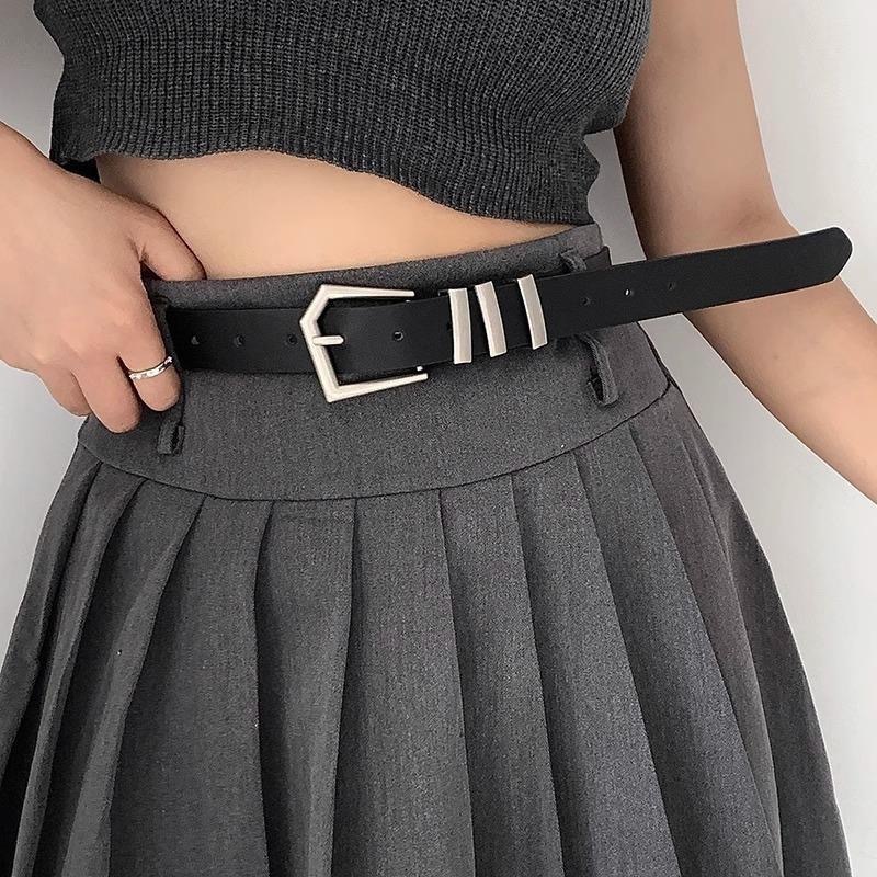 Retro black belt, trendy and cool metal buckle, men's personality, simple women's decorative belt, ins style niche trouser belt