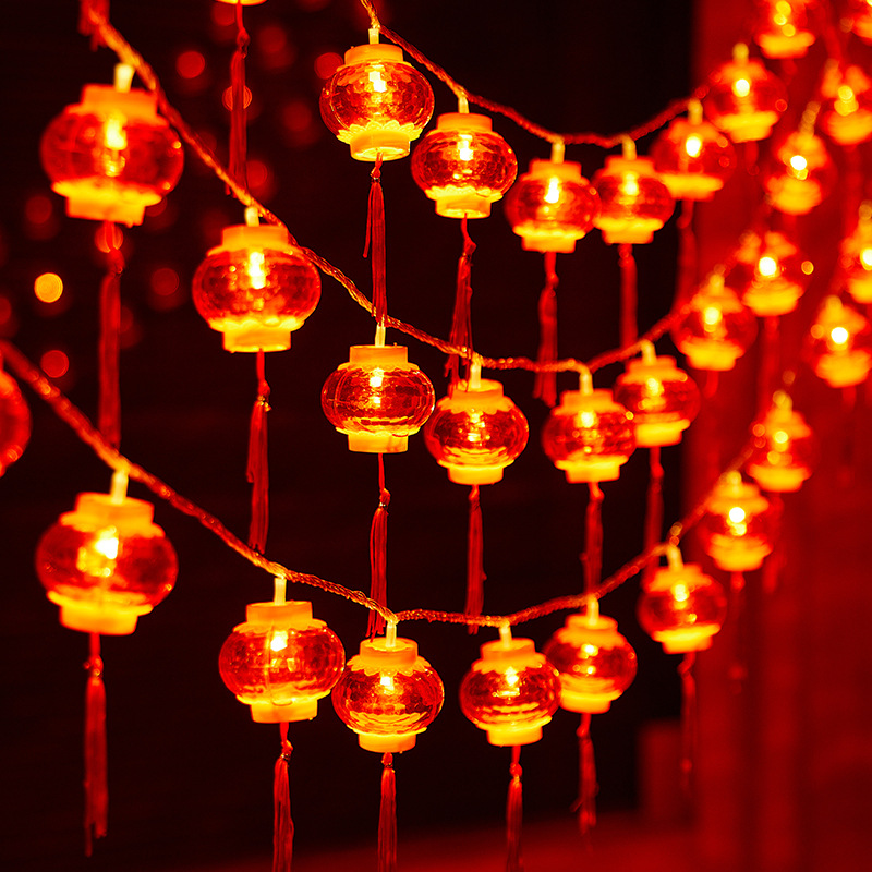 New Year's lights red lanterns light string led solar National Day Spring Festival blessing character atmosphere layout small flashing light decorations
