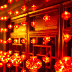 Chinese New Year LED red lanterns, curtain lights, Spring Festival decorative lights, Lantern Festival layout, colorful light strings, courtyard atmosphere lights, hanging lights