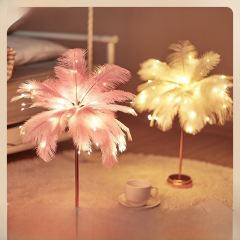 Manufacturer LED feather lamp table lamp night light bedroom ins girly heart bedside lamp modern wedding decoration small lantern