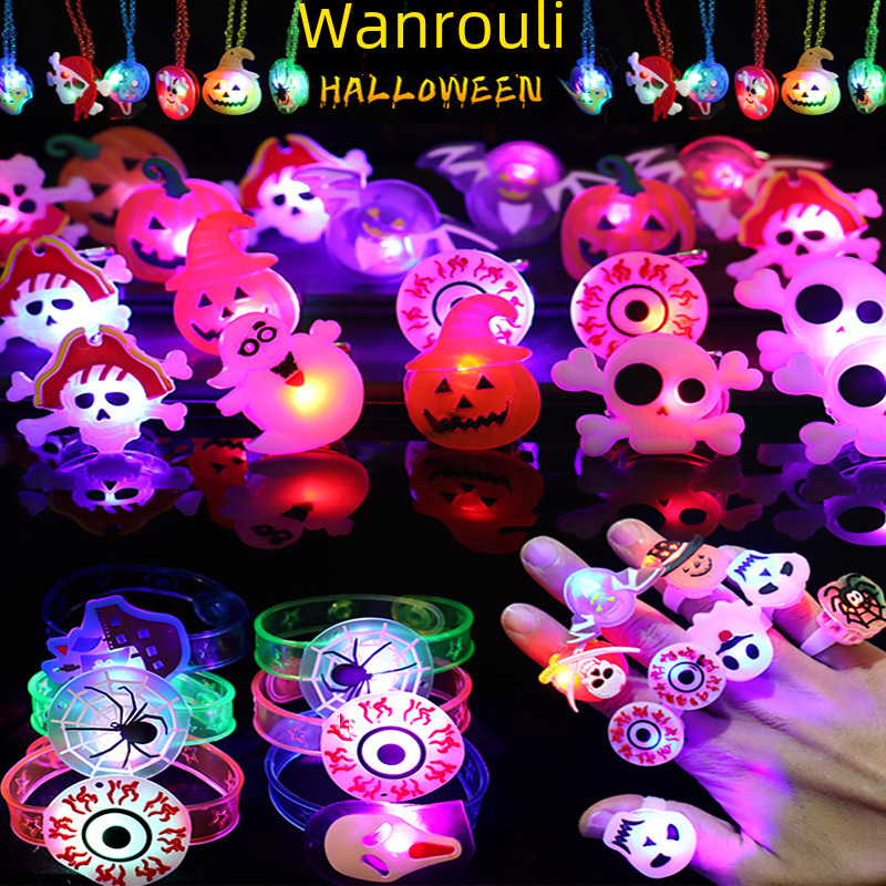Christmas Necklace Luminous Halloween Brooch Watch Ring Cross-border Direct Selling Halloween Christmas Glitter Wholesale