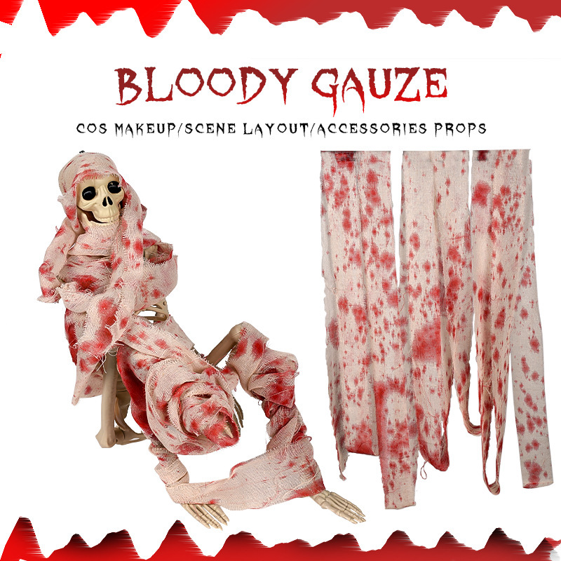Halloween blood cloth strip isolation tape gauze blood stained cloth strip warning tape warning tape scene decoration props wholesale
