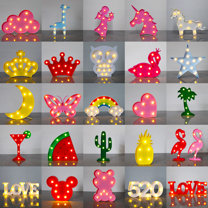 led modeling lamp room atmosphere decoration ornaments love night light flamingo unicorn five-pointed star decorative lamp