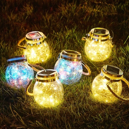 Solar crackle lamp outdoor courtyard glass hanging lamp wish creative decoration Christmas mason jar lamp