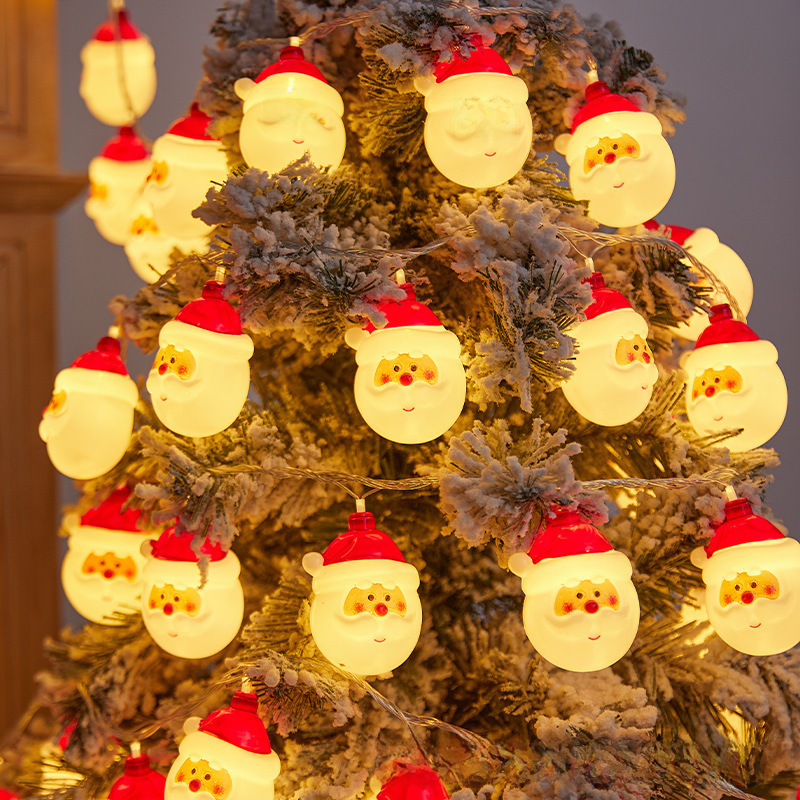 Cross-border LED Christmas tree light string Santa Claus snowman decorative lights electroplated five-pointed star battery small colorful lights flashing lights