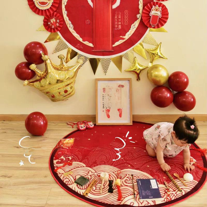 One-year-old scratching blanket children's room round home bedroom living room grabbing week carpet red new Chinese style grabbing week floor mat supplies