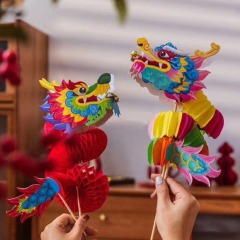 Kindergarten children's Year of the Dragon hand-drawn dance paper diy material package flip dragon intangible cultural heritage homemade teaching toys