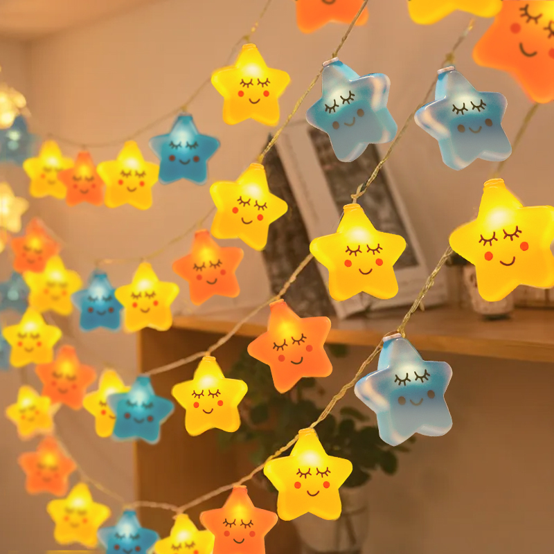 LED decorative lights, stars, clouds, colorful lights, flashing lights, children's birthday scene layout, ambient lights, stall string lights, king of