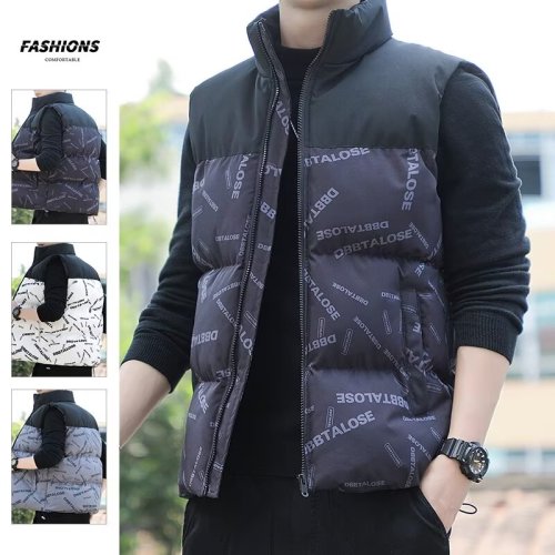 Can be returned and exchanged in second batch. Autumn and winter new style stand-up collar vest for men, thickened windproof and comfortable color matching vest jacket