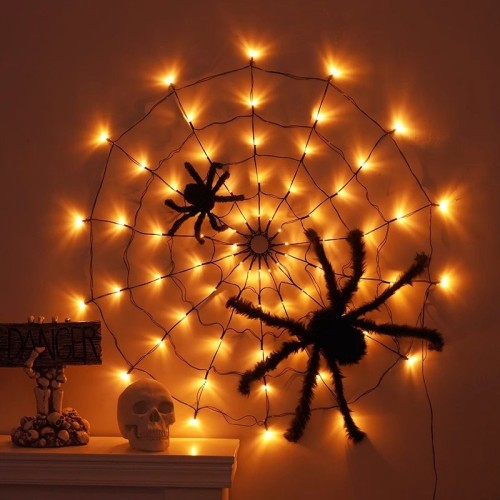 Halloween LED string lights, ghost festival decoration, atmosphere lights, orange purple spider web lights, lanterns