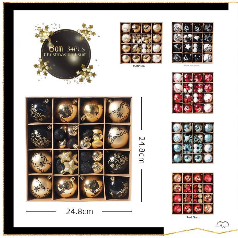 Christmas 52 hanging ornaments Christmas tree ornaments pendant plastic ball five-pointed star painted set ball Christmas ball decoration