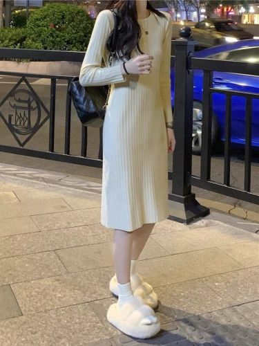 Slim knitted dress with coat, women's autumn and winter high-end knee-length skirt, slim fit inner long-sleeved bottoming skirt