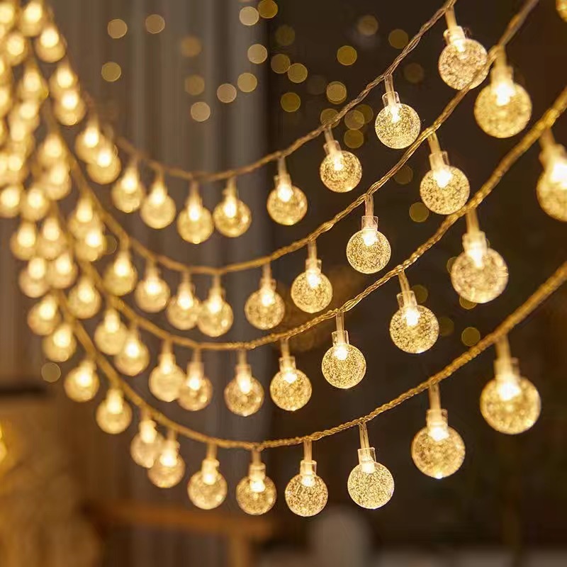 Cross-border new solar bubble ball light string outdoor camping light string snowflake decorative light crystal ball led lantern