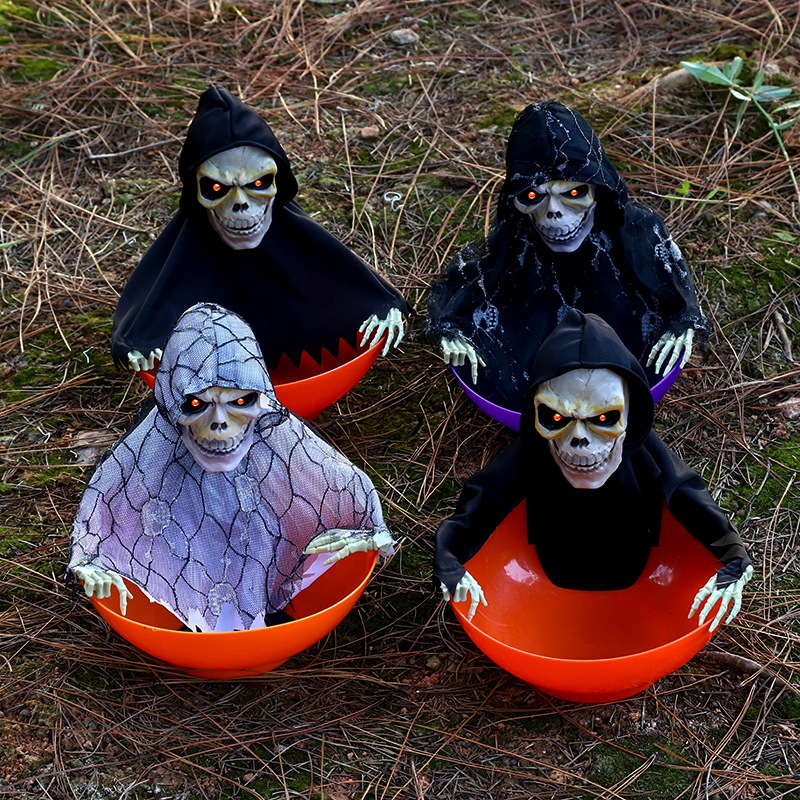 New Halloween electric light-controlled induction fruit plate ghost halloween trick funny fruit plate ghost decorative props