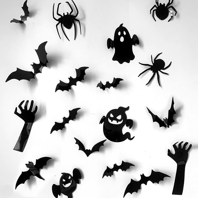 3D 3D Bat Spider Ghost Wall Sticker Holiday Party Door and Window Halloween Arrangement Decoration