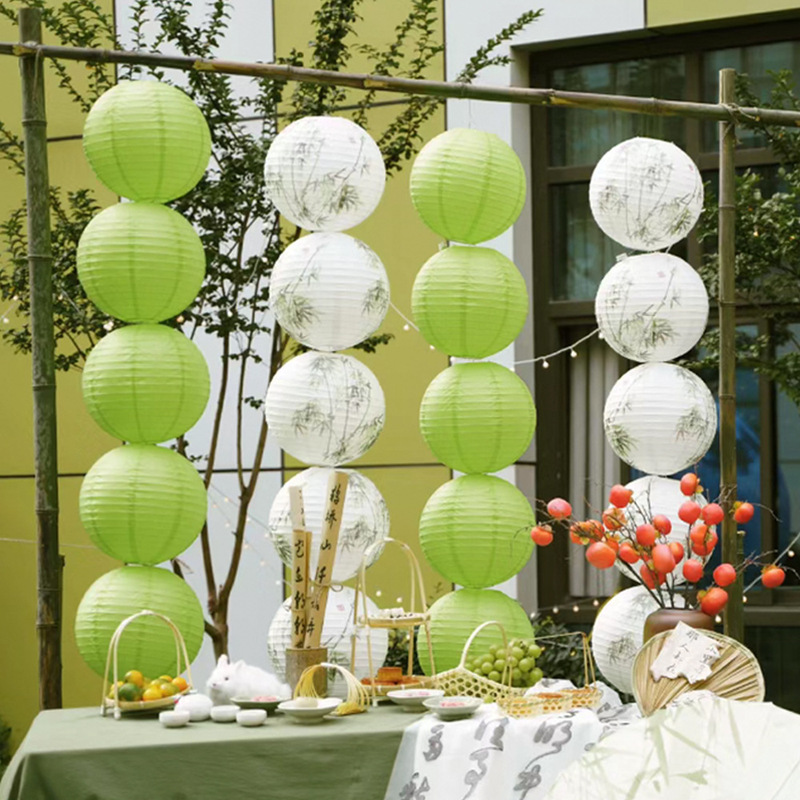 Chinese style green paper lanterns kindergarten children's handmade room decoration party
