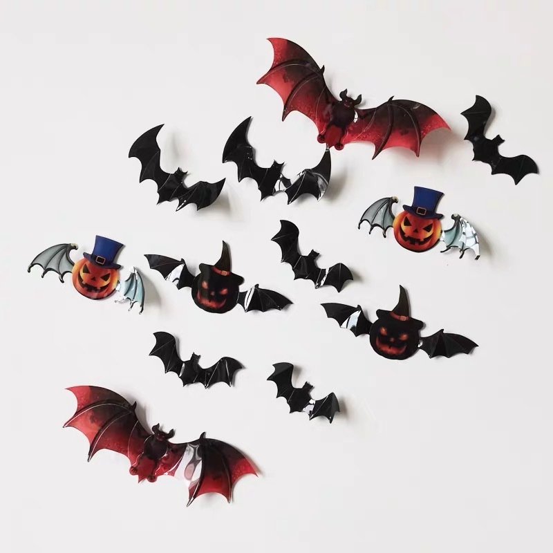Cross-border Halloween decoration pumpkin wall stickers scene layout 3D bat decoration Halloween party 12 pieces