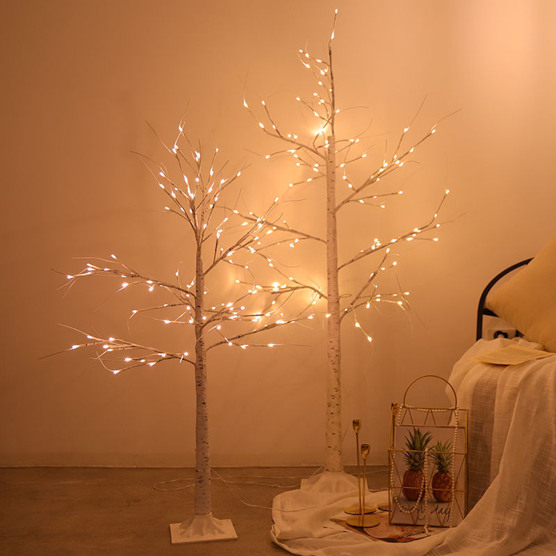 LED tree lights flashing stars and birch trees glowing decorative lights internet celebrity room layout New Year's Day lighting