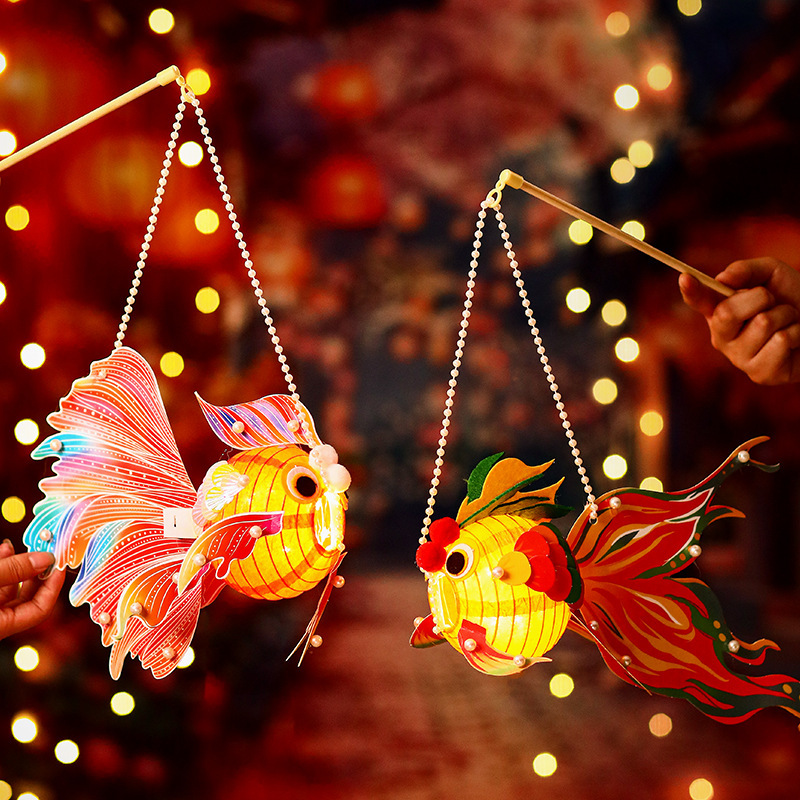 Mid-Autumn Festival lanterns children's handmade diy materials ancient style Hanfu 2024 new goldfish lantern portable koi lantern