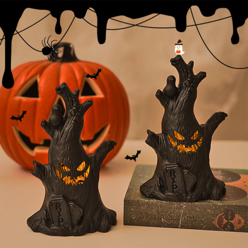 Cross-border Halloween layout, pumpkin lanterns, LED electronic candle lights, ghost tree stump decorations, ghost faces, festive atmosphere ornaments
