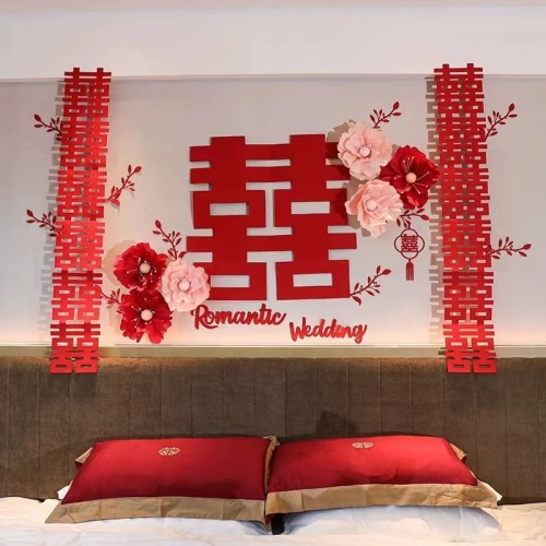 Bedside decoration wedding room layout woman's bedroom new house man's wedding latte art master bedroom background wall set