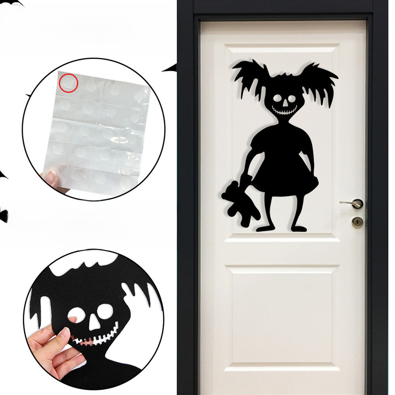 New Halloween Decoration Skeleton Hand Pumpkin Door Sticker Ghost Festival Party Decoration Felt Cloth Wall Sticker