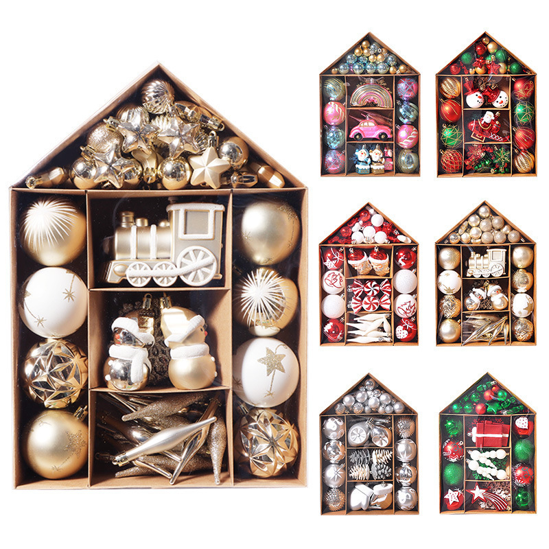 Cross-border Christmas 70 house painted Christmas electroplating gift package Christmas tree hanging decorations Christmas ball set ball