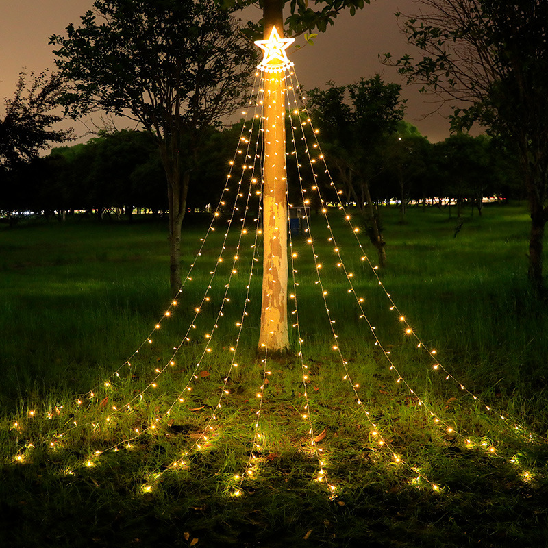 Pentagram waterfall light led running water light meteor light star light courtyard layout Christmas decorative light trailing light