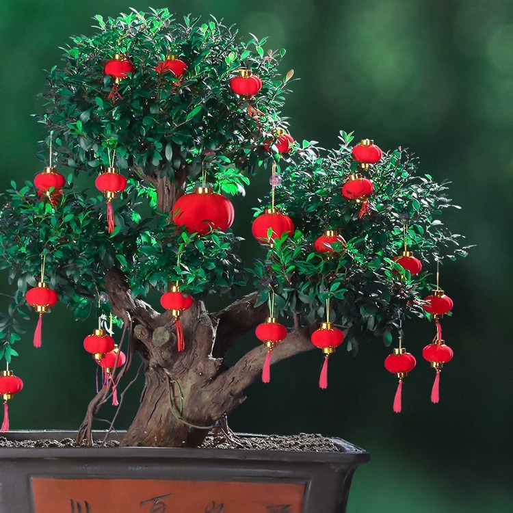 Small lantern hanging decoration outdoor New Year and Spring Festival waterproof flocking hanging on the tree mini small lantern outdoor hanging decoration