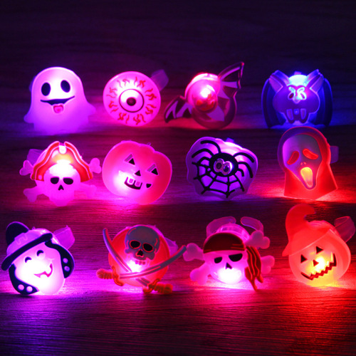 Factory direct sales Halloween luminous ring finger light pumpkin skull bat ring small gift prom party