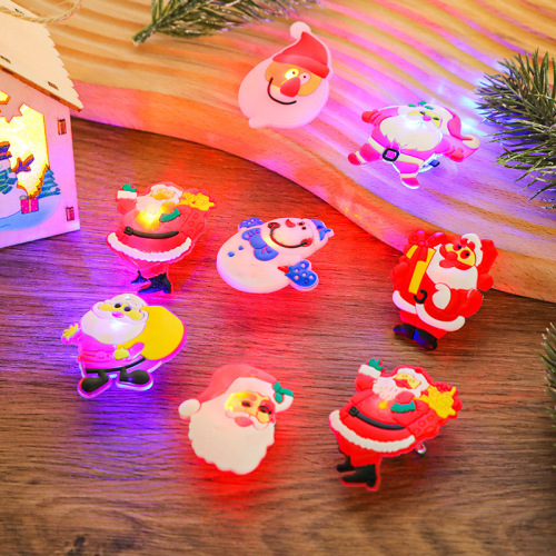 Christmas decoration luminous ring brooch cute Santa Claus ring children's Christmas small gift bracelet accessories