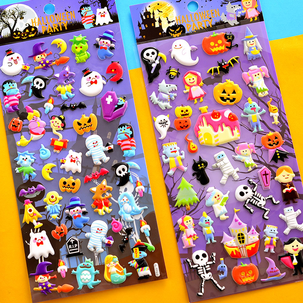 Children's Halloween Stickers Pumpkin Witch Werewolf 3D Bubble Stickers Toddler Baby Gift Decorative Stickers