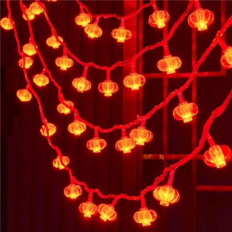 LED small red lanterns with blessing characters, string lights, Chinese New Year Chinese knot, Spring Festival indoor flash lights, room decoration wholesale