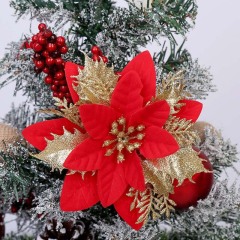 Cross-border best-selling Christmas decorations gold powder poinsettia Christmas flowers Christmas tree garland accessories pendants
