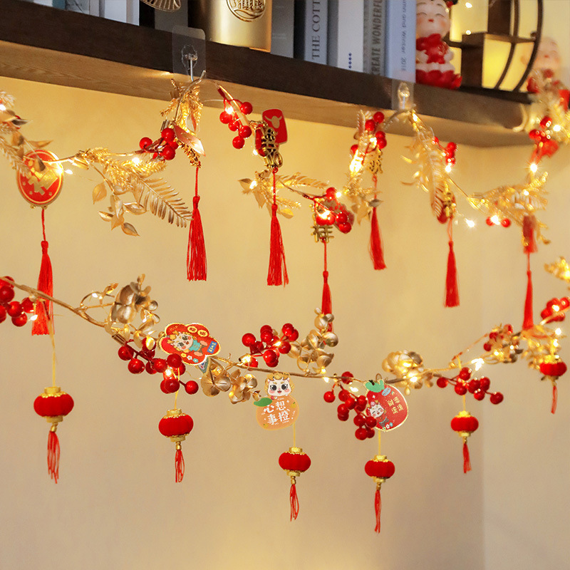 Year of the Dragon pendants, New Year pendants, New Year pendants, New Year goods decoration, 2024 Spring Festival rattan ornaments, luminous door hangings