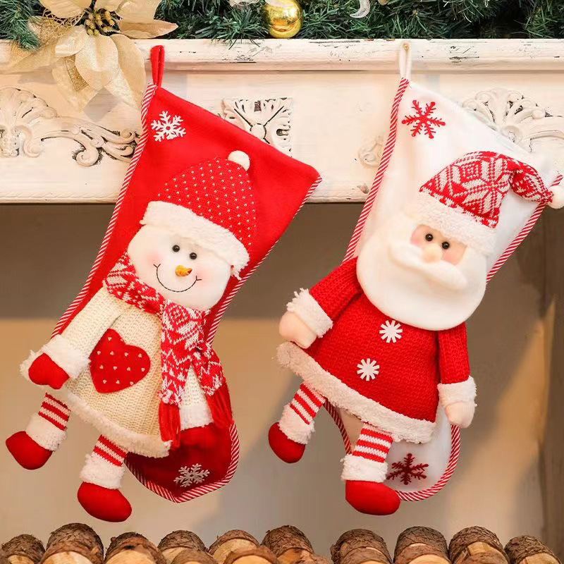 New large size Christmas stocking gift bag Santa Claus decoration small pendant children's Christmas tree candy bag gift