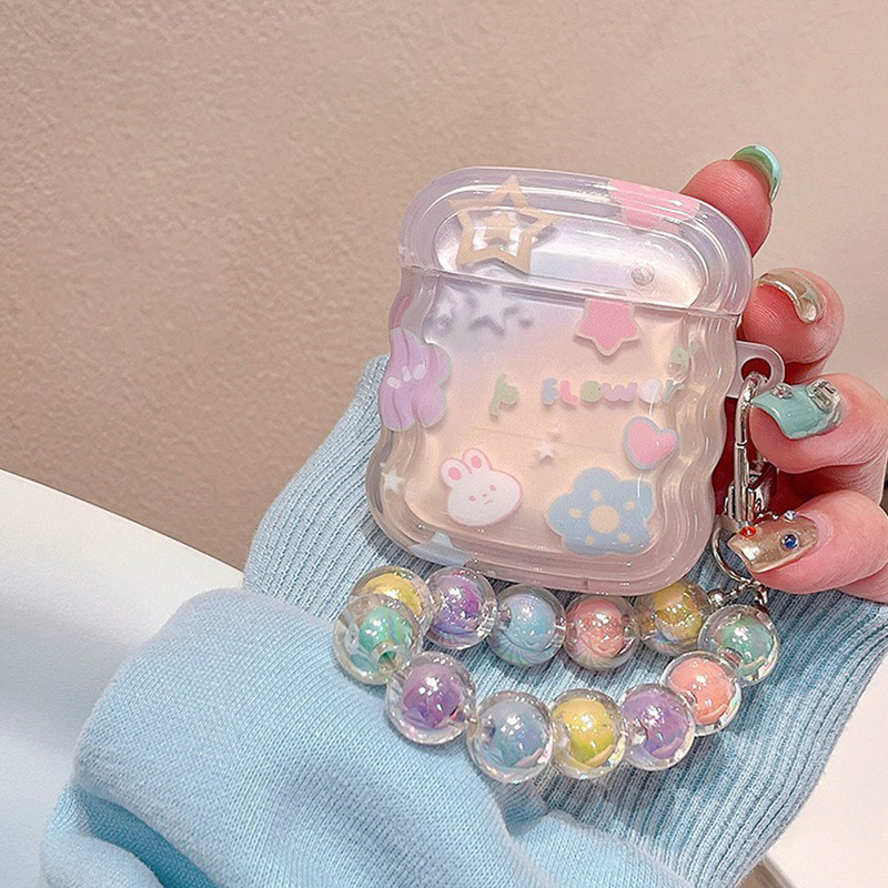 Gradient Star AirPodsPro2 Headphone Cover AirPods3 Flower Rabbit 1/2 Generation Transparent Protective Case Bracelet