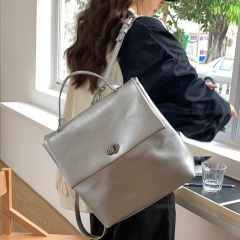 Korean Spring and Summer Bags for Women 2024 New Trendy Silver PU Backpack Simple Large Capacity Commuting Portable Small Backpack
