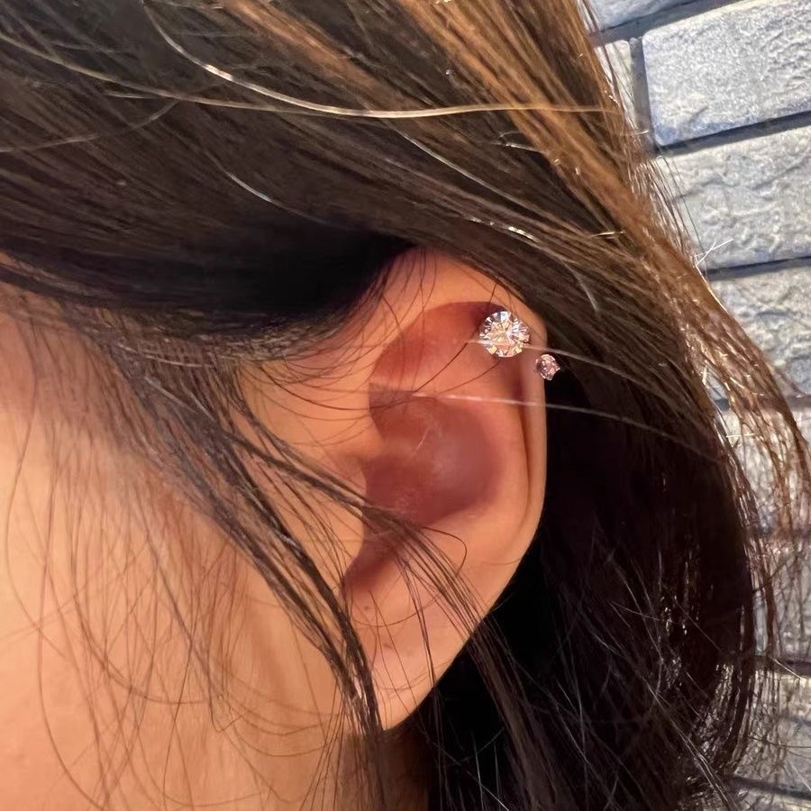 Horseshoe ring zircon ear bone nail ear bone ring flash diamond piercing jewelry thick 1.2 flash titanium steel