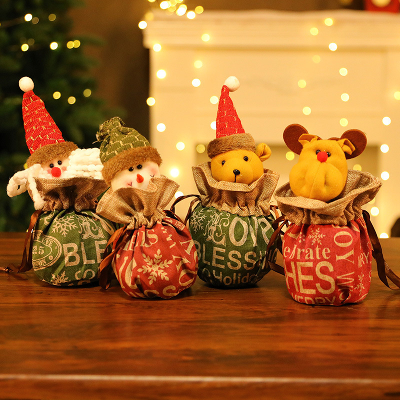 New Christmas decoration supplies linen English apple bag cartoon old man snowman children's gift bag candy bag