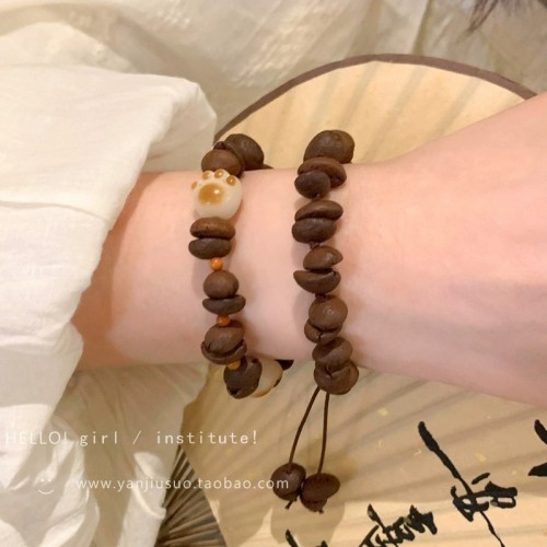 Retro coffee bean cat claw braided rope bracelet girls temperament personality bracelet new couple hand jewelry