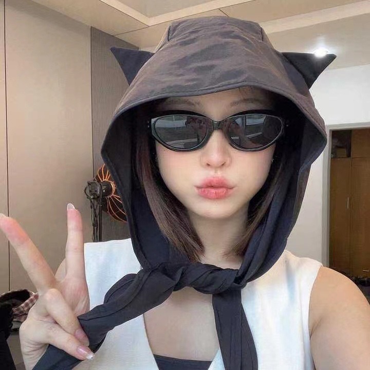 New little devil strapped cat ears sunshade and sun protection hat quick-drying fisherman hat fashionable face-showing small travel headscarf for women