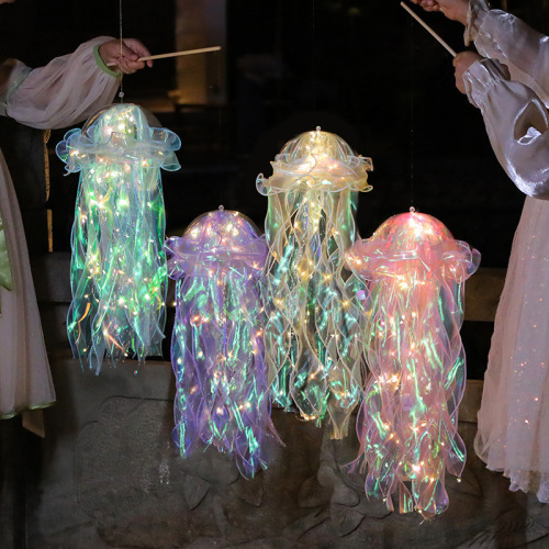 Internet celebrity jellyfish lamp handmade diy material bag portable lantern hanging decoration creative night market stall night light for children