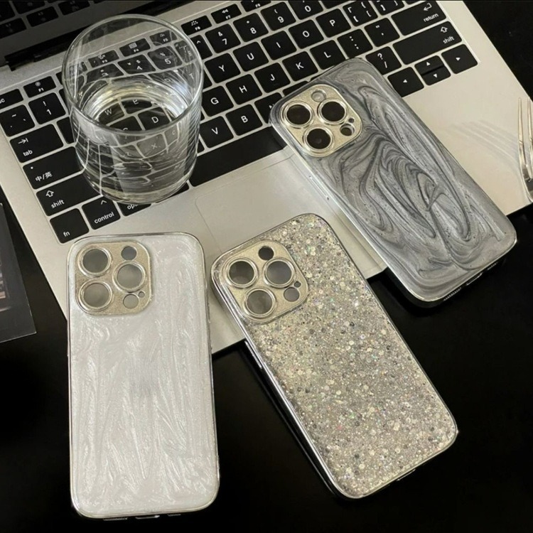 High-grade cement ash glue glitter glitter shell suitable for iPhone15/14/13 mobile phone case 16p14pro water